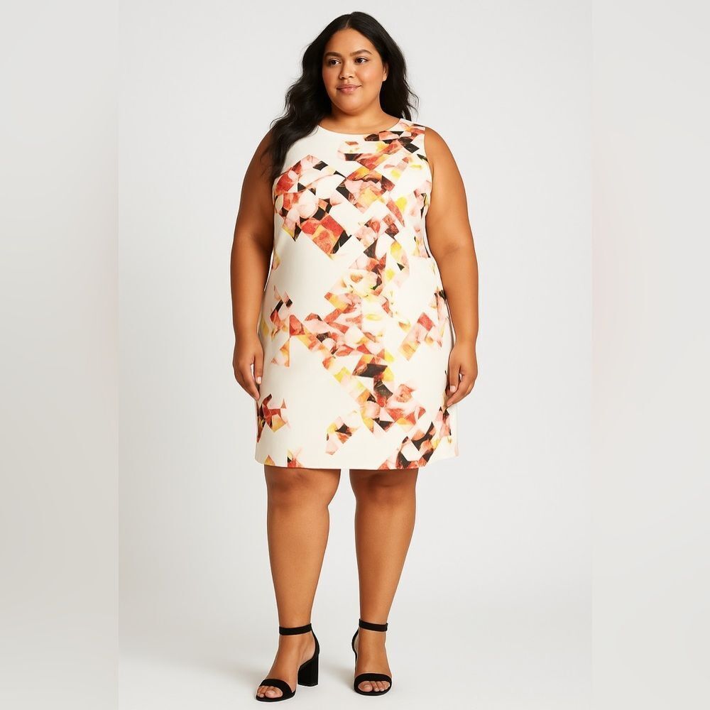 Vince Camuto Cream Sheath Mini Dress Sleeveless Crew Neck